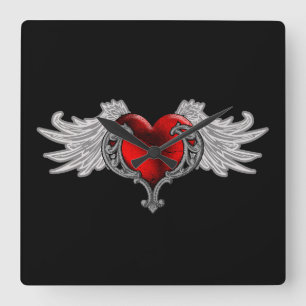 Horloge Carrée Goth Heart avec Ange Wings