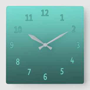 Horloge Carrée Gradient Turquoise couleur simple