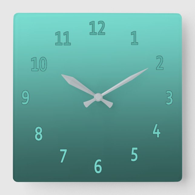 Horloge Carrée Gradient Turquoise couleur simple (Recto)