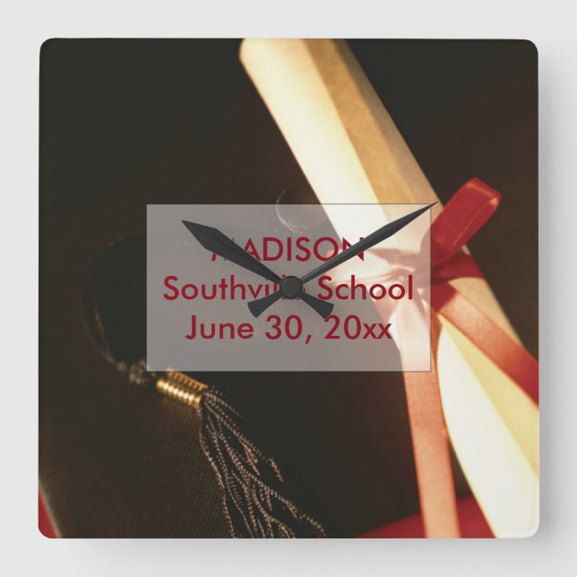 Horloge Carrée Graduation de Wishes, Square Clock (Recto)