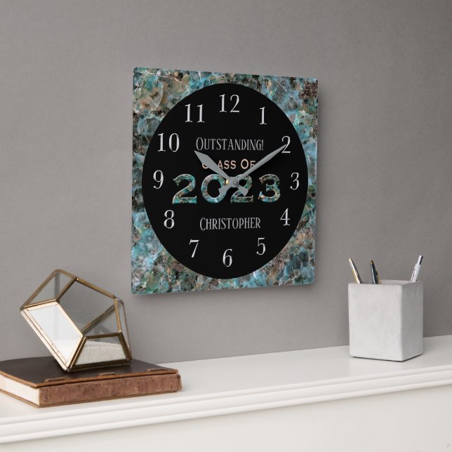 Horloge Carrée Graduation Dynamic Natural Stone Custom 2023 (Bureau)