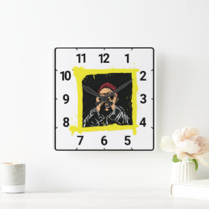 Horloge Carrée Graffiti cool Illustration Art, Fantastique Chemis