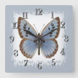 Horloge Carrée Grand Bleu élégant et magnifique papillon
