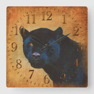Horloge Carrée Grand chat de Jaguar de faune noire fraîche de