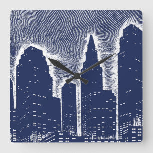 Horloge Carrée Grand City Night Lights cityscape skyline