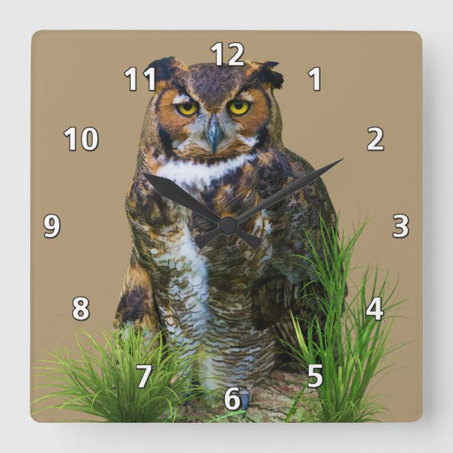 Horloge Carrée Grand Horned Owl Customizable (Recto)
