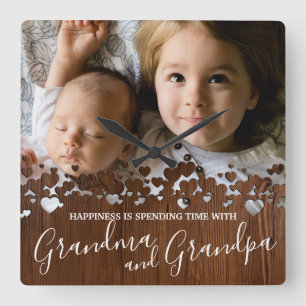 Horloge Carrée Grand-mère et grand-père du bois rustique