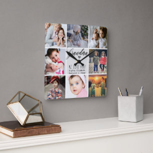 Horloge Carrée Grand-mère We Love You Photo Collage