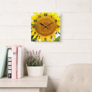 Horloge Carrée Grand tournesol jaune Floral