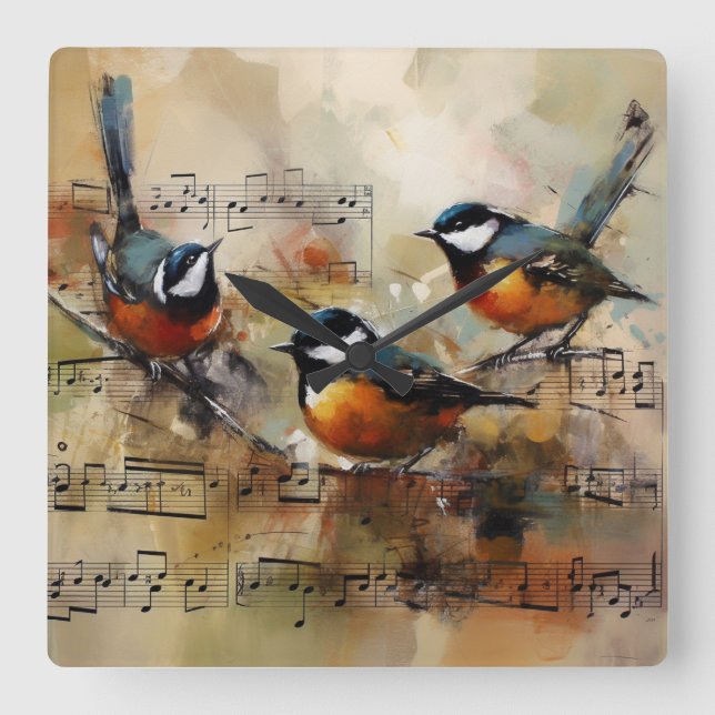 Horloge Carrée Grande souris à souris peinte sur la partiture (Recto)