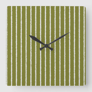 Horloge Carrée Grandes vertes et blanches d'olive avec lignes iné