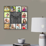 Horloge Carrée Grandkids Make Life Grand Quota 12 Photo Grey Wood<br><div class="desc">Photo clock for grandparents with 12 of your favorite pictures. Create your own grid style photo collage and add the grandchildren's names (2 to 8 names looks best). The quote reads "grandkids make life grand" et is finished with a love heart. The design is lettered in handwritten and whimsical typographiy...</div>
