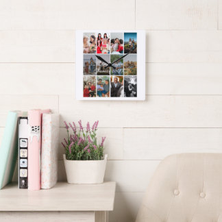 Horloge Carrée Grandparents 12 Photo Memory Collage Template