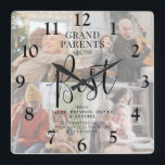 Horloge Carrée 'GRANDPARENTS' are the Best Photos, Name/s & Quote<br><div class="desc">Let grandpa and grandma know how much they are loved with this modern keepsake photo collage wall clock, featuring 4 of your favorite pictures, which can easily be downloaded from a computer or your phone, the text 'GRANDPARENTS are the Best' in elegant calligraphy script, name/s and a sweet quote that...</div>