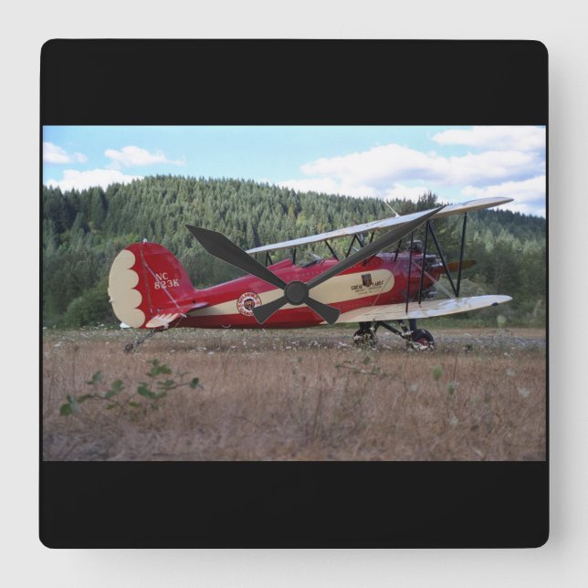Horloge Carrée Grands Lacs, réplique biplane_Aviation classique (Recto)