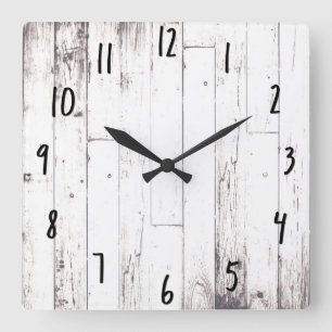 Horloge Carrée Grange rustique en bois blanc style Shabby Chic