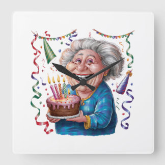 Horloge Carrée Granny Anniversaire Grand Sourire
