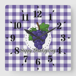 Horloge Carrée Grape on Violet Plaid