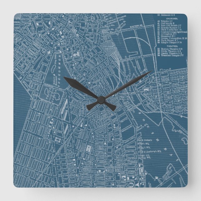 Horloge Carrée Graphic Map of Boston (Recto)