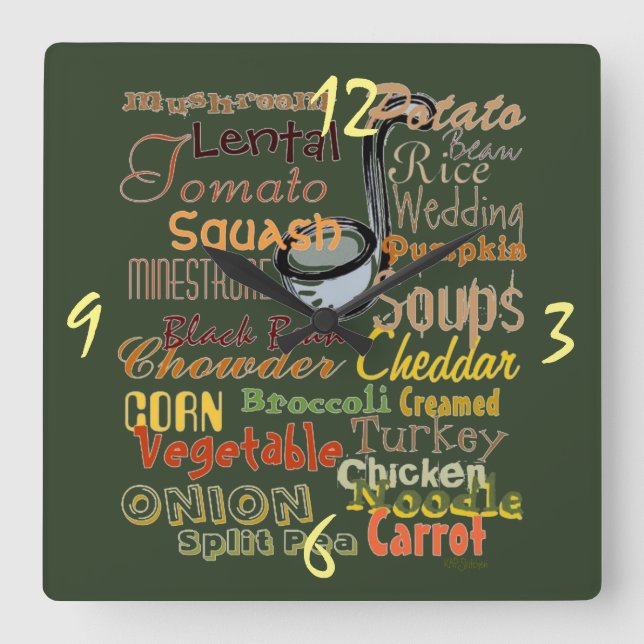 Horloge Carrée Graphic Soups Art Design (Recto)