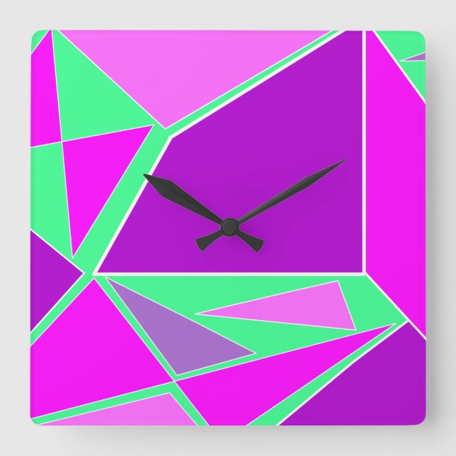 Horloge Carrée Graphique Abstrait - design vert violet (Recto)