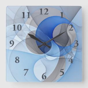 Horloge Carrée Graphique d'art fractal gris bleu Abstrait moderne