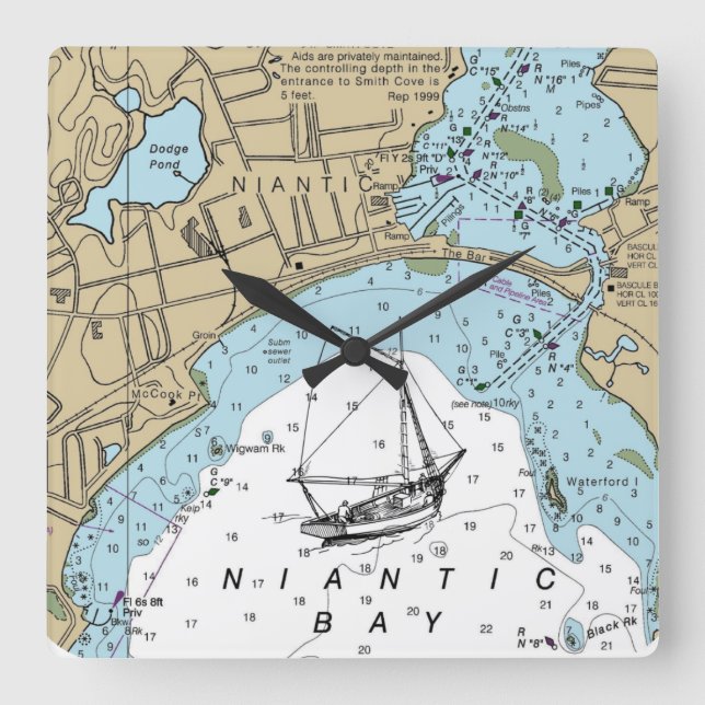 Horloge Carrée Graphique de la baie Niantic (Recto)