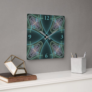 Horloge Carrée Graphique géométrique Turquoise moderne