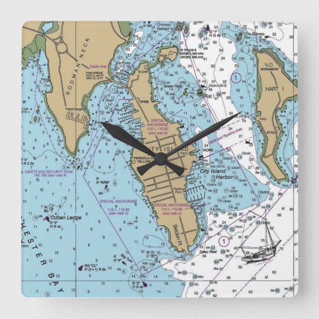 Horloge Carrée Graphique NY de City Island Bronx (Recto)