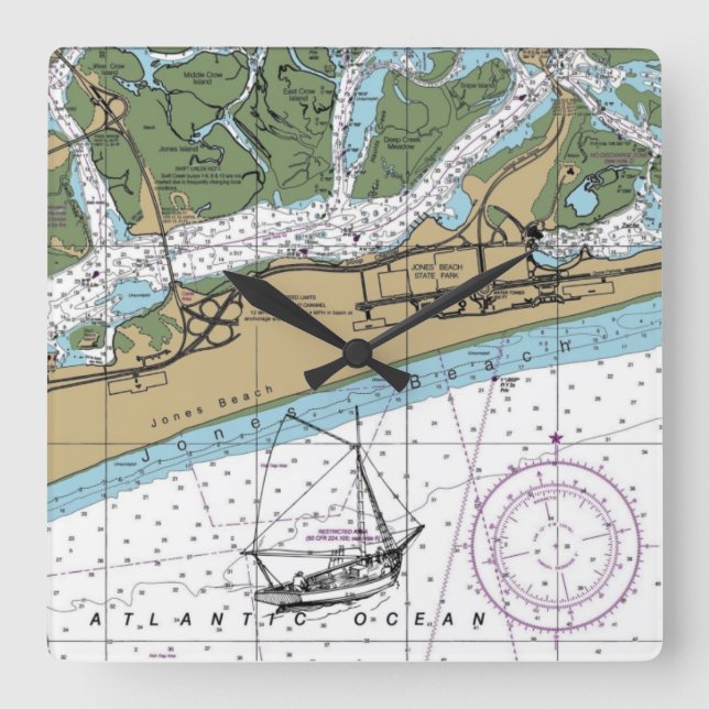Horloge Carrée Graphique NY de Jones Beach Island (Recto)