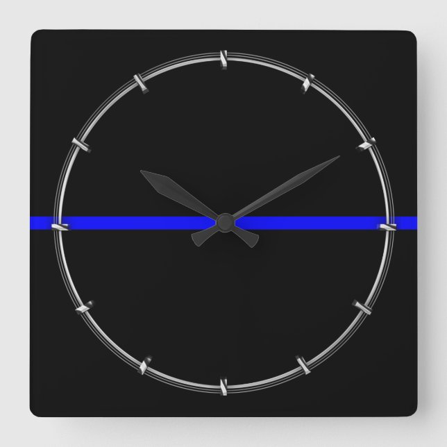 Horloge Carrée Graphique Symbolique de ligne bleue mince (Recto)