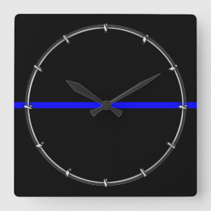 Horloge Carrée Graphique Symbolique de ligne bleue mince