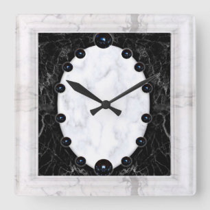 Horloge Carrée Graphiques de la sphère de marbre blanc et noir
