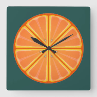 Horloge Carrée Graphisme Rétro Orange Sur Olive