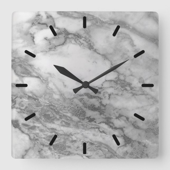 Horloge Carrée Graphite gris marbre Carrara Minimal noir1 (Recto)