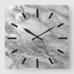 Horloge Carrée Graphite gris marbre gris argenté Carrara Minimal