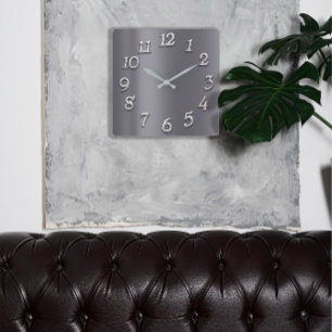 Horloge Carrée Graphite gris Métallic Minimal Argent arabe numéri