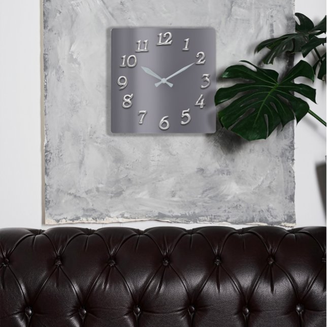 Horloge Carrée Graphite gris Métallic Minimal Argent arabe numéri (FlorenceK Studio Designed in Italy )