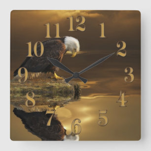Horloge Carrée Gratitude Bald Eagle Spiritual Wildlife Clock