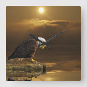 Horloge Carrée Gratitude Bald Eagle Spiritual Wildlife Clock