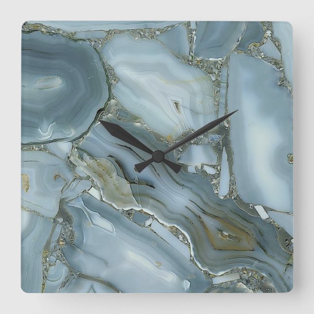 Horloge Carrée Gray/ Blue/ Gold agate printed acrylic wall clock (Recto)