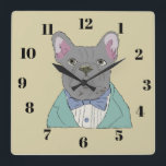 Horloge Carrée Gray French Bulldog<br><div class="desc">gray french bulldog,  french bulldog,  frenchie,  gray frenchie,  formal attire,  formal,  victorian,  animal style,  contemporary,  anthropomorphism,  zoomorphic, </div>