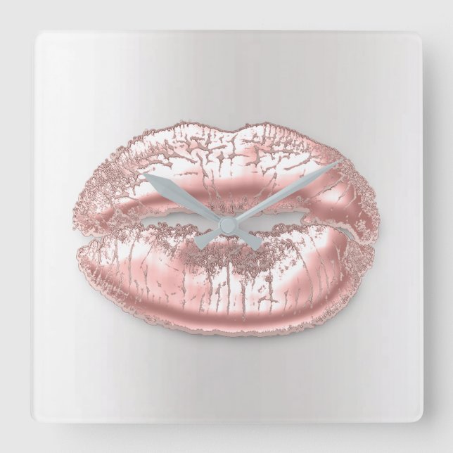 Horloge Carrée Gray Kiss Lips Rose Rose Blush Artiste maquillage (Recto)