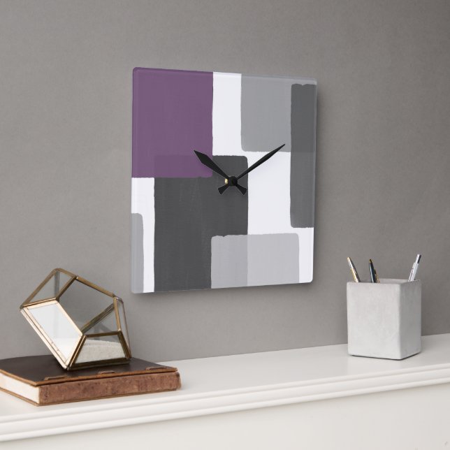 Horloge Carrée Gray Purple White Geometric Modern (Bureau)