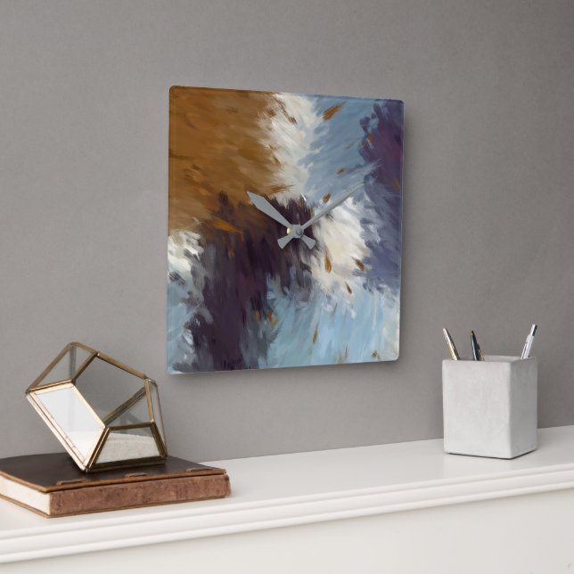 Horloge Carrée Gray Taupe White Abstract Wall Clock (Bureau)