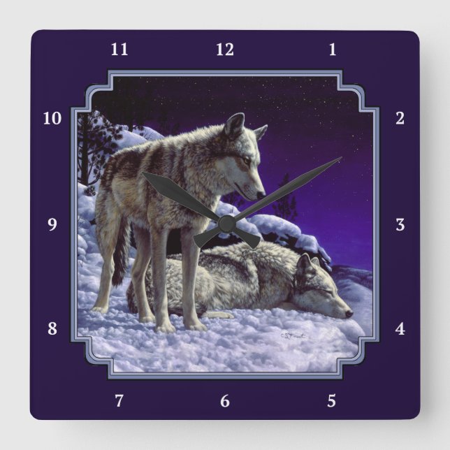 Horloge Carrée Gray Wolves (Recto)