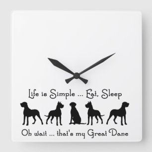 Horloge Carrée Great Dane Humor Eat Sleep Dog Pet Animal