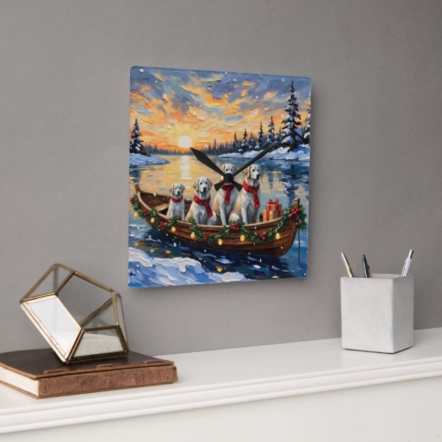 Horloge Carrée Great Pyrenees Christmas Boat Holiday (Bureau)