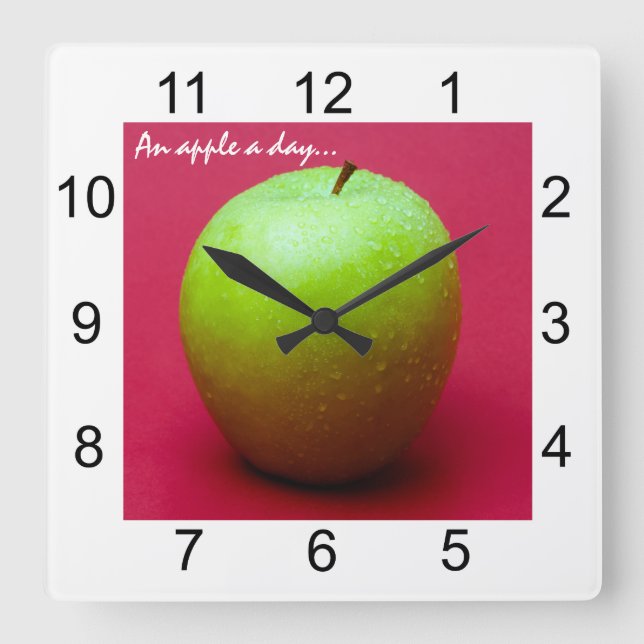 Horloge Carrée Green apple on red background (Recto)