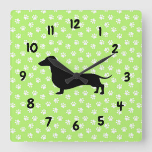 Horloge Carrée Green Dachshund Wall Clock